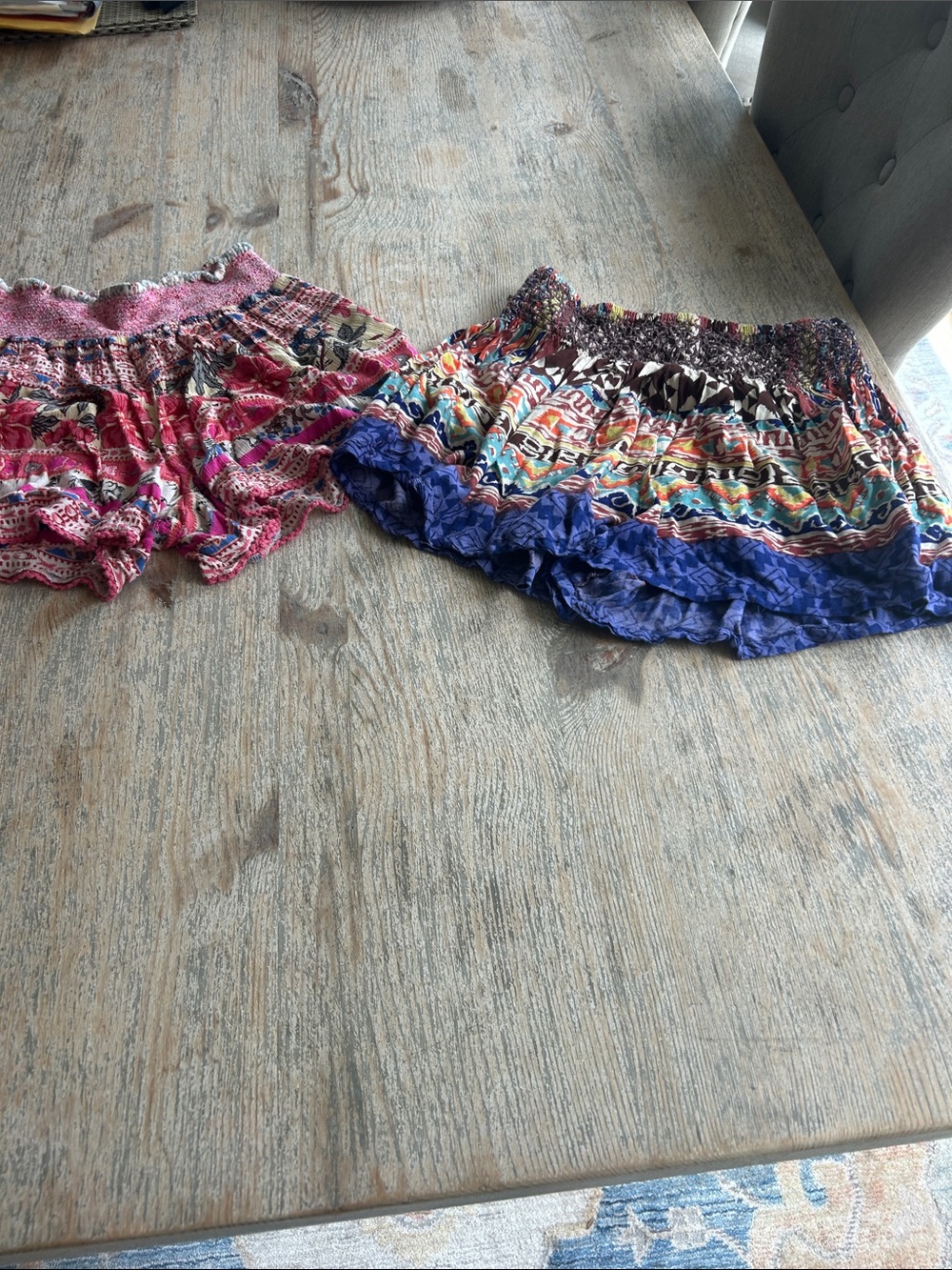 Boho Ruffle Shorts in Pink and Blue - Smocked Waist